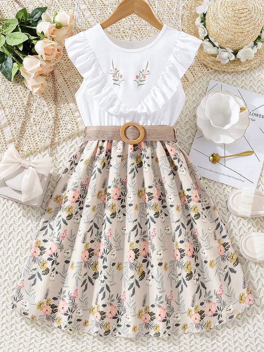 SHEIN Vintaside Kids Vestido de verano para niña con estampado floral y volantes
