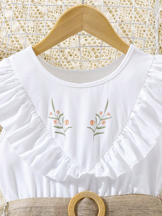 SHEIN Vintaside Kids Vestido de verano para niña con estampado floral y volantes