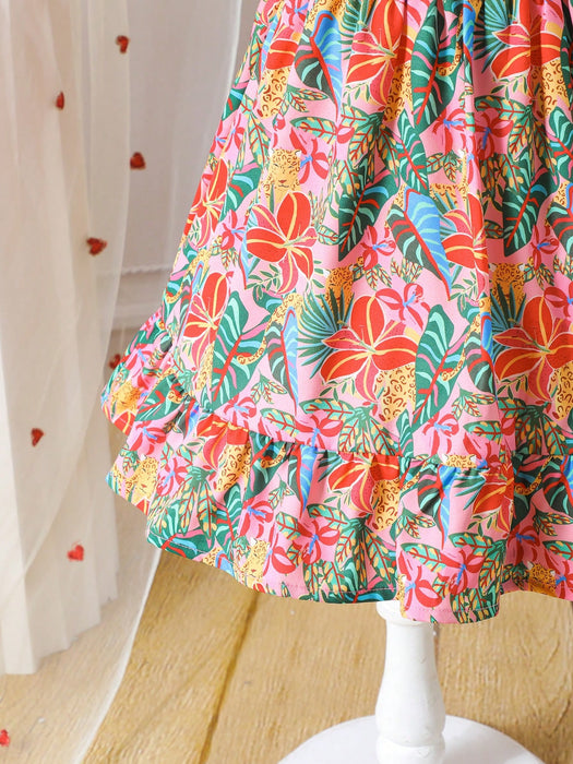 SHEIN X GALILEA Vestido colorido con estampado floral, nudo de lazo, para niña