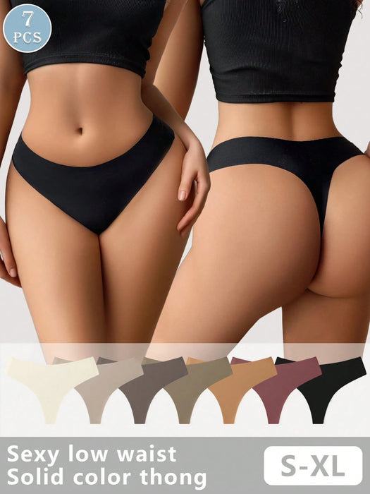 SHEIN SQPVEH Paquete de 7 bragas tanga sexys de color liso para mujer
