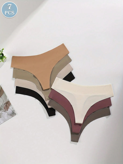 SHEIN SQPVEH Paquete de 7 bragas tanga sexys de color liso para mujer