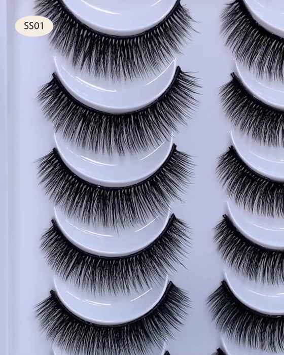 10 pares de pestañas postizas con cerdas naturales