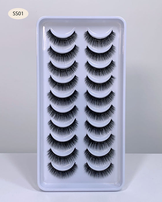 10 pares de pestañas postizas con cerdas naturales