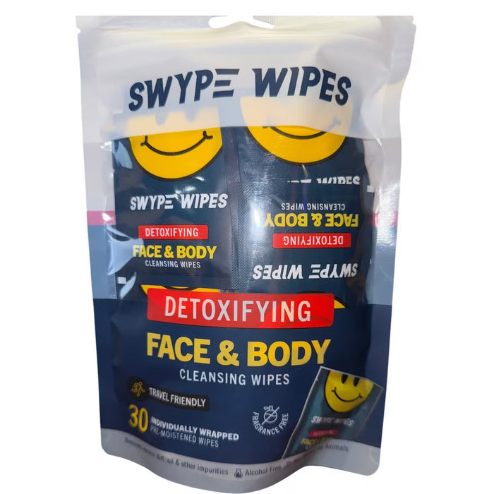 SWYPE 30 Toallitas desintoxicantes para rostro y cuerpo, prehumedecidas