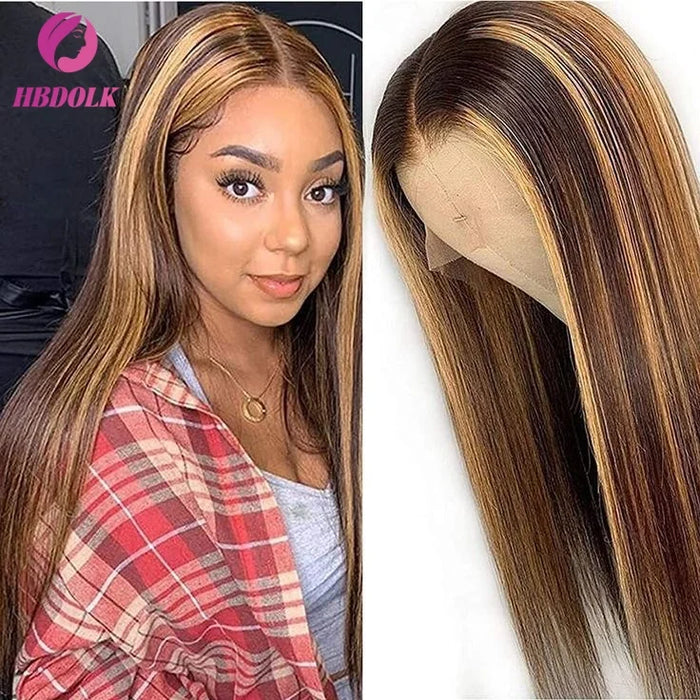 Swupod Peluca rubio miel ombré lacia con malla frontal 13X4 de 250% de densidad y 22 pulgadas
