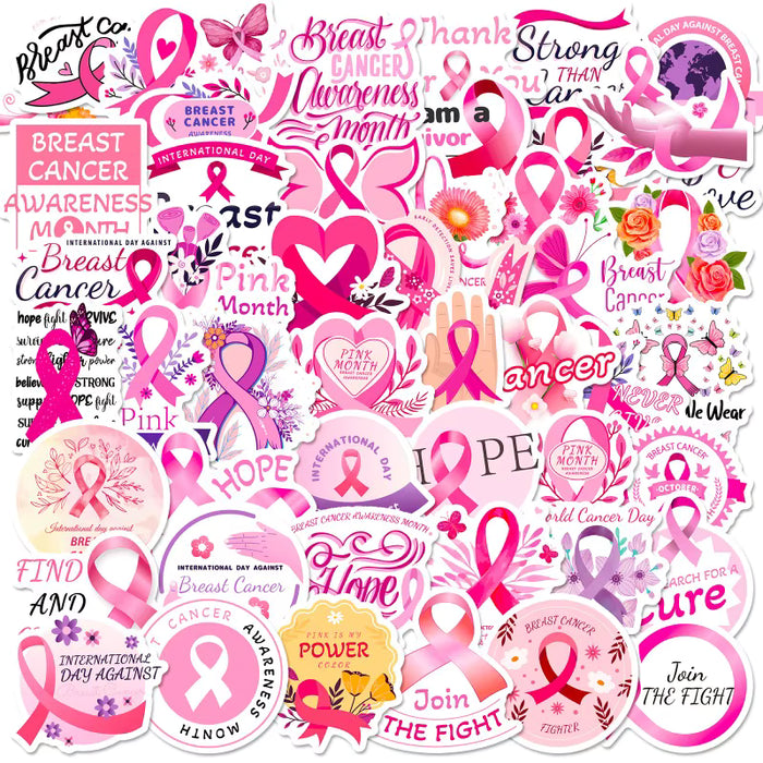 50 pegatinas de dibujos animados con lazo rosa para el cuidado de la salud