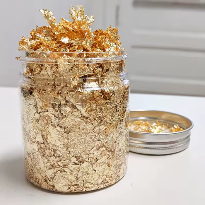 Shein Papel de aluminio con hojuelas adhesivas irregulares de color oro(3/5 g), purpurina para uñas y resina epoxi