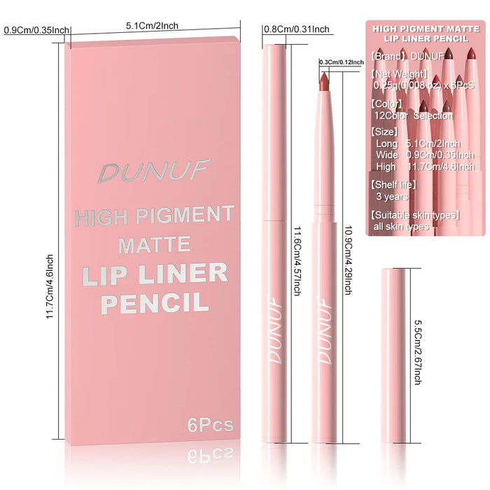 Set de 6 labiales y delineadores de labios DUNUF, contorno natural de labios