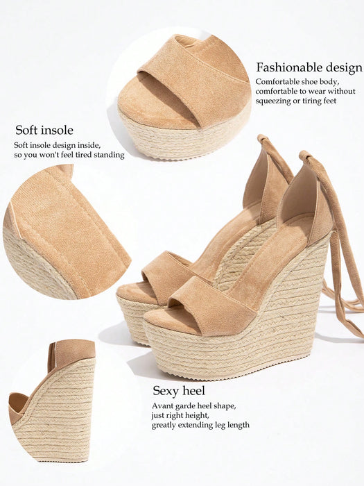 SHEIN Zapatos de plataforma con cuña de cuerda de paja trenzado para mujer