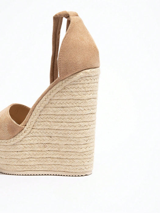 SHEIN Zapatos de plataforma con cuña de cuerda de paja trenzado para mujer