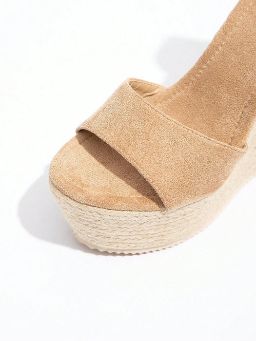 SHEIN Zapatos de plataforma con cuña de cuerda de paja trenzado para mujer