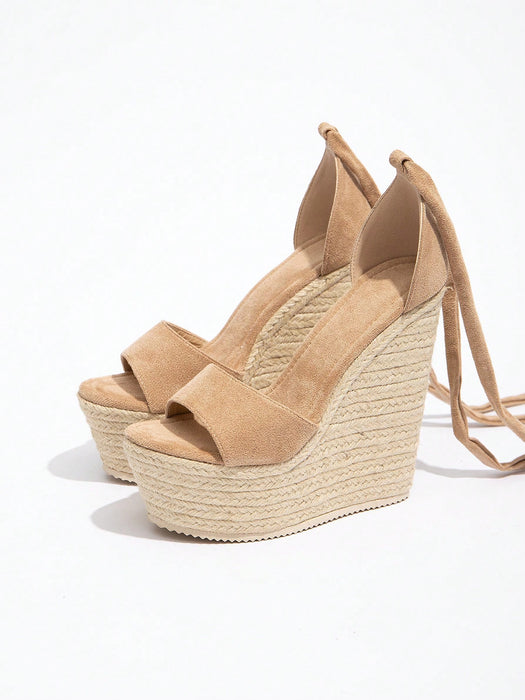 SHEIN Zapatos de plataforma con cuña de cuerda de paja trenzado para mujer