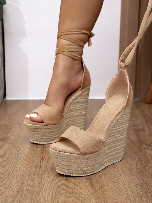 SHEIN Zapatos de plataforma con cuña de cuerda de paja trenzado para mujer