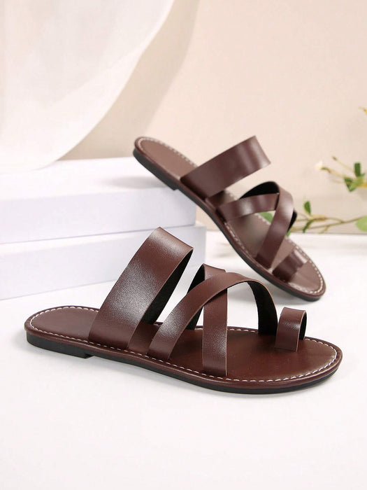 Sandalias planas con tira asimétrica y abertura de puntera para mujer
