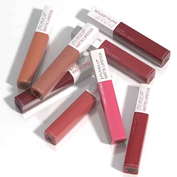 DUNUF 8 colores de brillo labial nude marrón, labial líquido mate aterciopelado