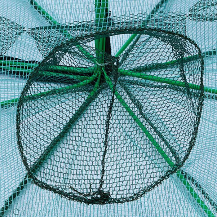 Red de pesca plegable y duradera de 8 agujeros verde de nailon de 40cm de diametro