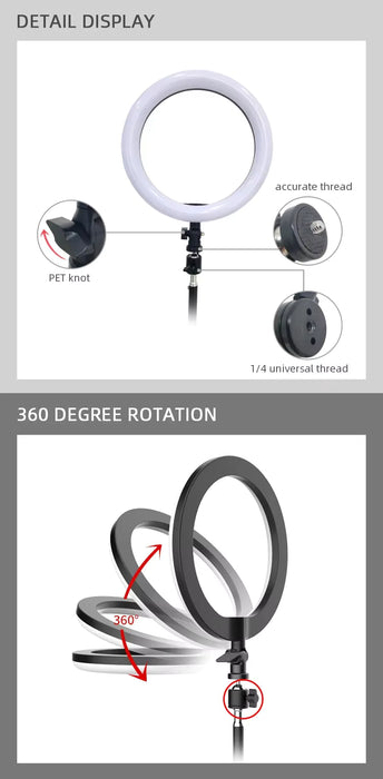 Anillo de luz LED regulable de 30 cm para selfies, luz LED redondo para fotografía