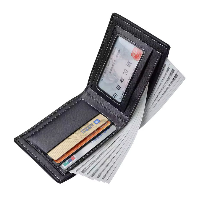 Cartera corta de piel sintética para hombre, estilo delgado