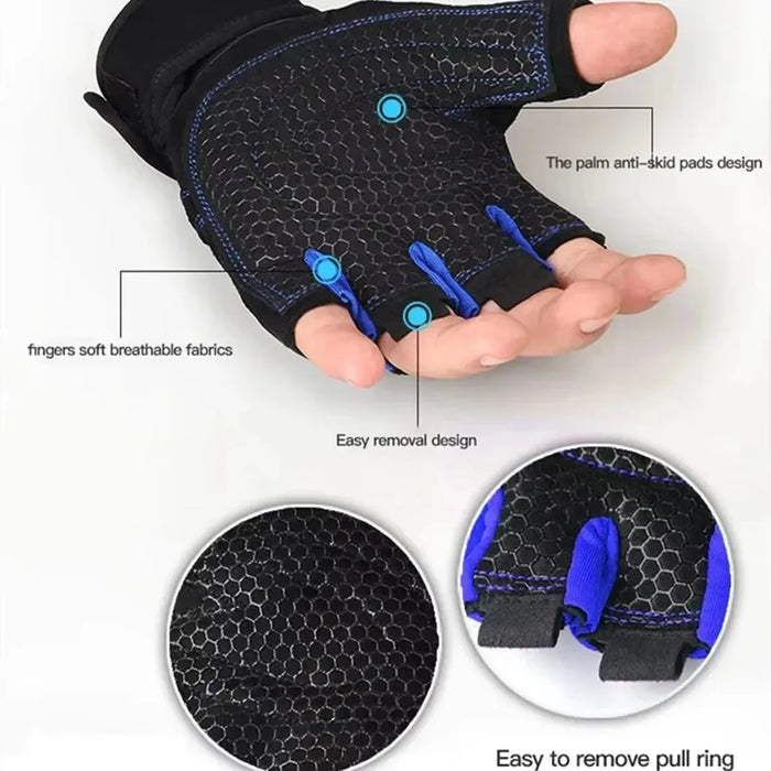 Guantes de fitness sin dedos para hombre y mujer, protectores de muñeca para deportes