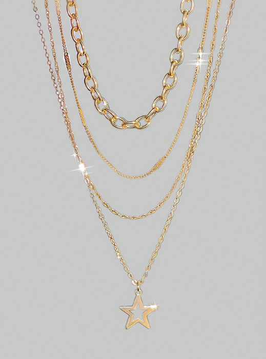 Shein Goth 4 piezas Conjunto de joyas con collar de cadena con colgante de estrella estilo punk dorado de moda