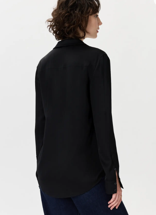Quince Blusa lavable de seda elástica con cuello de solapa