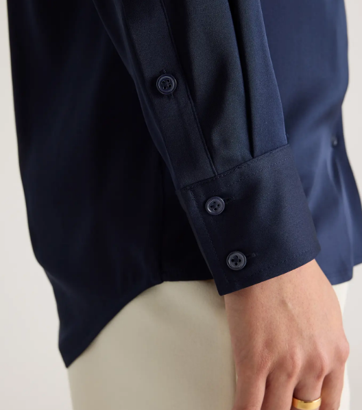 Quince Blusa lavable de seda elástica con cuello de solapa