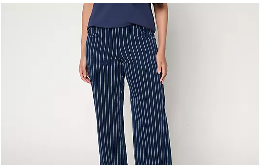 Denim & Co. Pantalón de pierna ancha a rayas transpirables de punto de corte regular