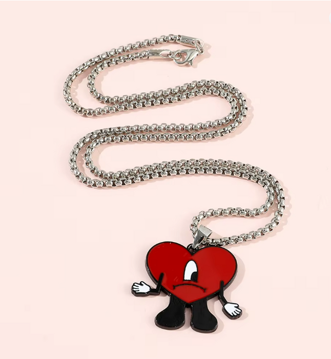 Collar lindo con colgante de corazón rojo, Tendencia Bad Bunny Cosplay