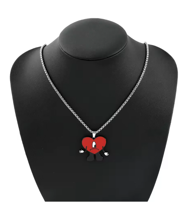 Collar lindo con colgante de corazón rojo, Tendencia Bad Bunny Cosplay