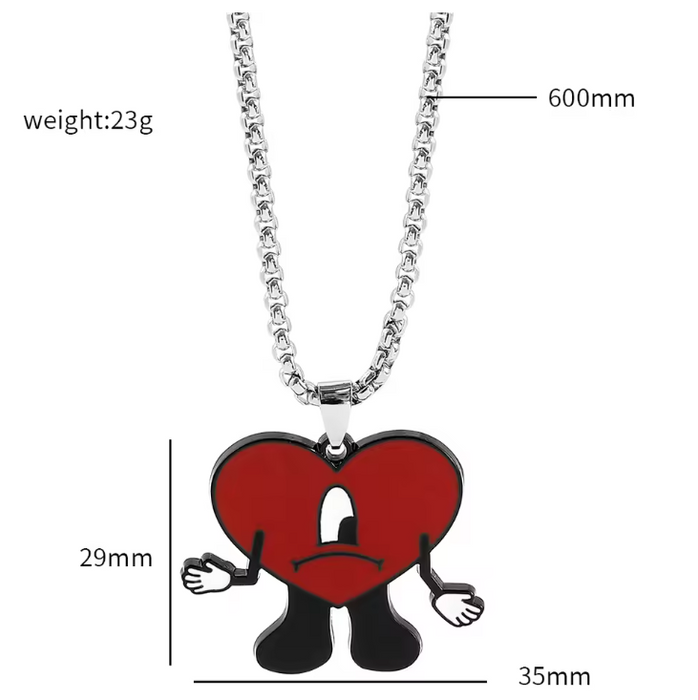 Collar lindo con colgante de corazón rojo, Tendencia Bad Bunny Cosplay
