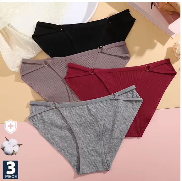 FINETOO 3 bragas  sexis para mujer, de tiro bajo, transpirable, diseño de botones