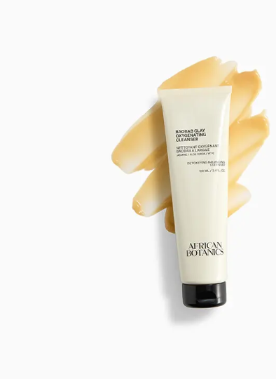 Limpiador oxigenante de arcilla de baobab facial diario en gel de arcilla para una piel limpia y equilibrada.