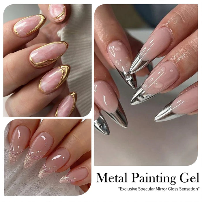 Gel de uñas con efecto espejo, pintura metálica en gel
