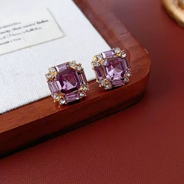 SHEIN Exquisitos pendientes de botón geométricos cuadrados para mujer, Pendientes de diamantes de imitación de lujo
