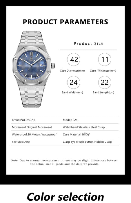 POEDAGAR reloj de lujo para hombre de pulsera luminoso de acero inoxidable para hombre