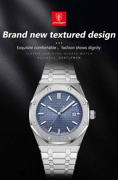 POEDAGAR reloj de lujo para hombre de pulsera luminoso de acero inoxidable para hombre