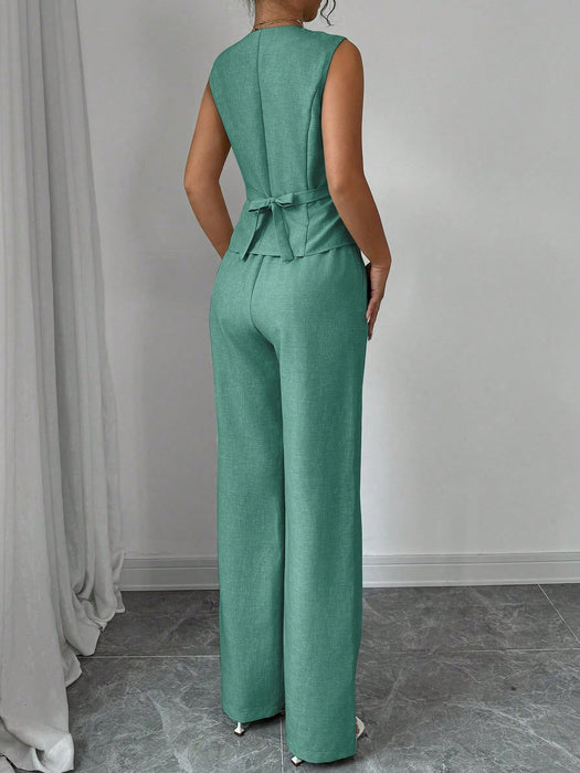 SHEIN Selianne Conjunto de traje con chaleco sin mangas de cuello en V