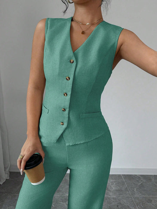 SHEIN Selianne Conjunto de traje con chaleco sin mangas de cuello en V