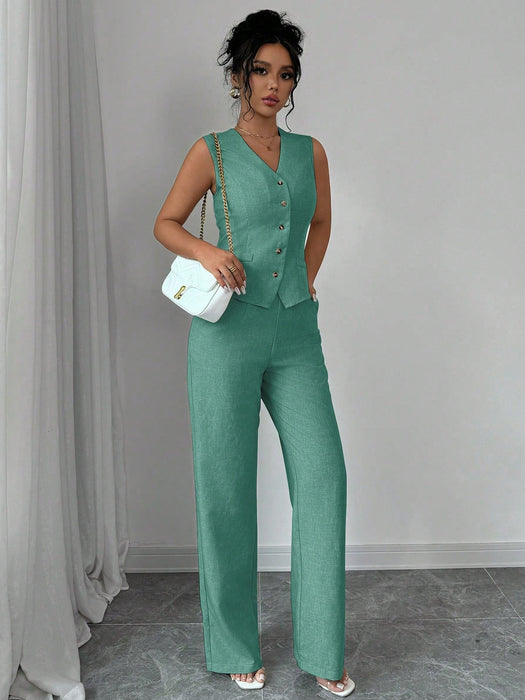 SHEIN Selianne Conjunto de traje con chaleco sin mangas de cuello en V
