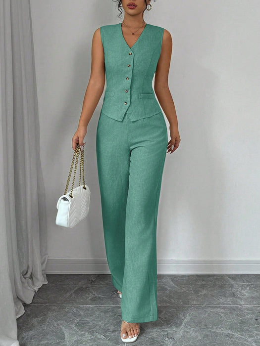 SHEIN Selianne Conjunto de traje con chaleco sin mangas de cuello en V