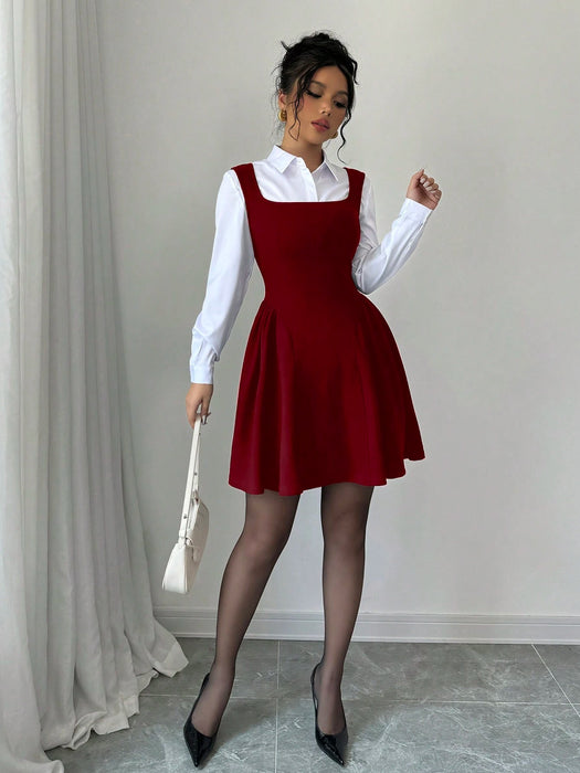 SHEIN Vestido Selianne sin mangas, de corte A, con escote cuadrado y bajo fruncido