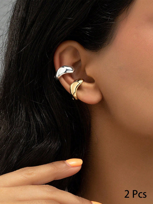 Set de 2 piezas de aretes de clip minimalistas en dorado y plata para mujeres