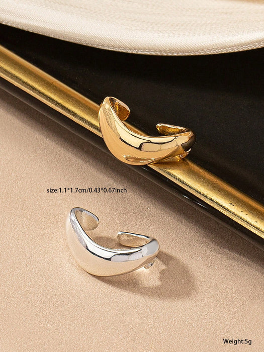 Set de 2 piezas de aretes de clip minimalistas en dorado y plata para mujeres