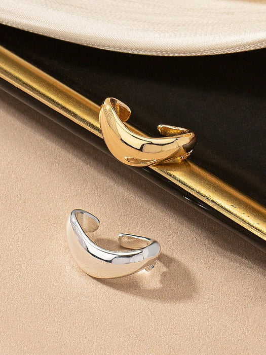 Set de 2 piezas de aretes de clip minimalistas en dorado y plata para mujeres