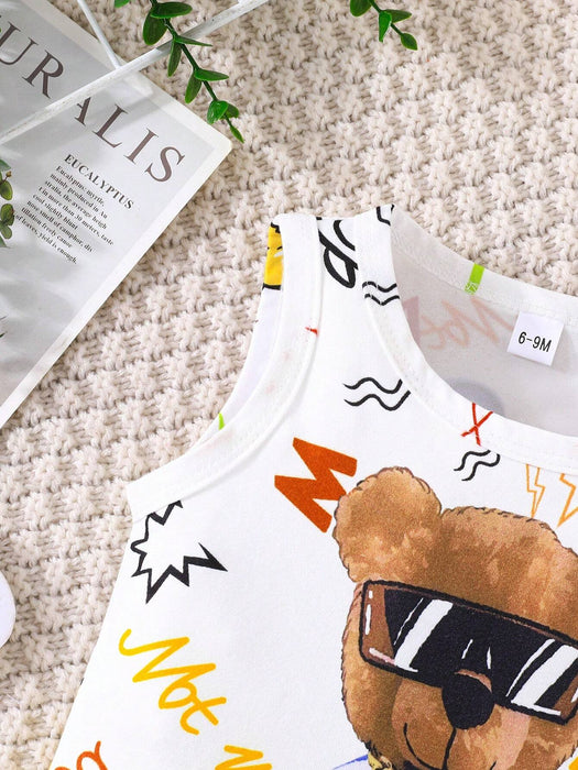 SHEIN Conjunto de camiseta sin mangas y pantalón corto con dibujos animados de osos