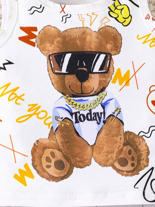 SHEIN Conjunto de camiseta sin mangas y pantalón corto con dibujos animados de osos