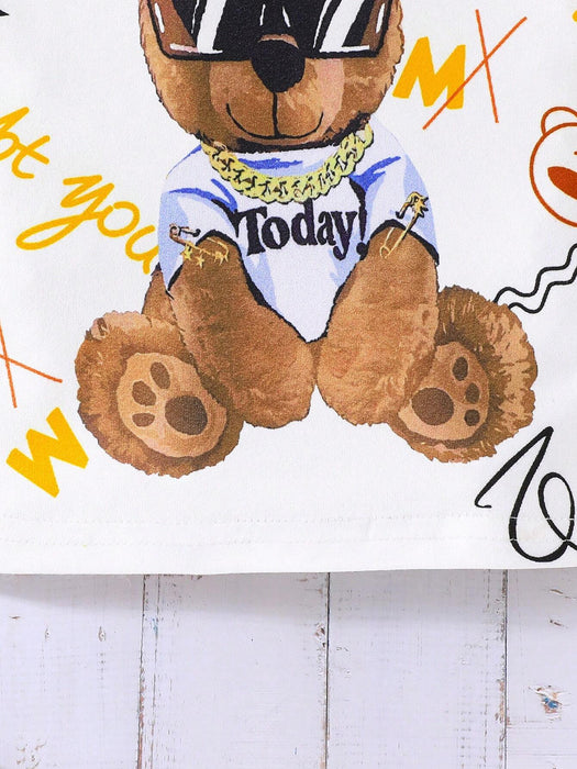 SHEIN Conjunto de camiseta sin mangas y pantalón corto con dibujos animados de osos