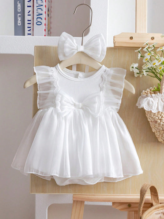 SHEIN Set de 2 piezas de body sin mangas con malla y diadema para bebé niña