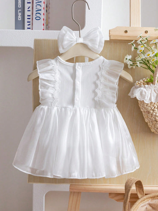 SHEIN Set de 2 piezas de body sin mangas con malla y diadema para bebé niña