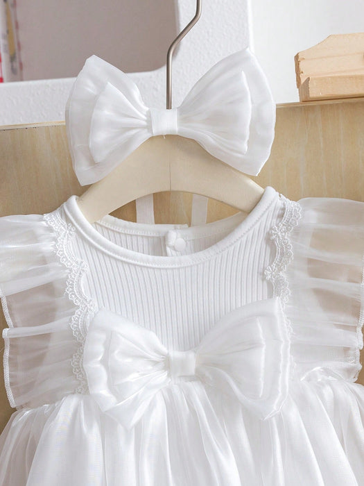 SHEIN Set de 2 piezas de body sin mangas con malla y diadema para bebé niña